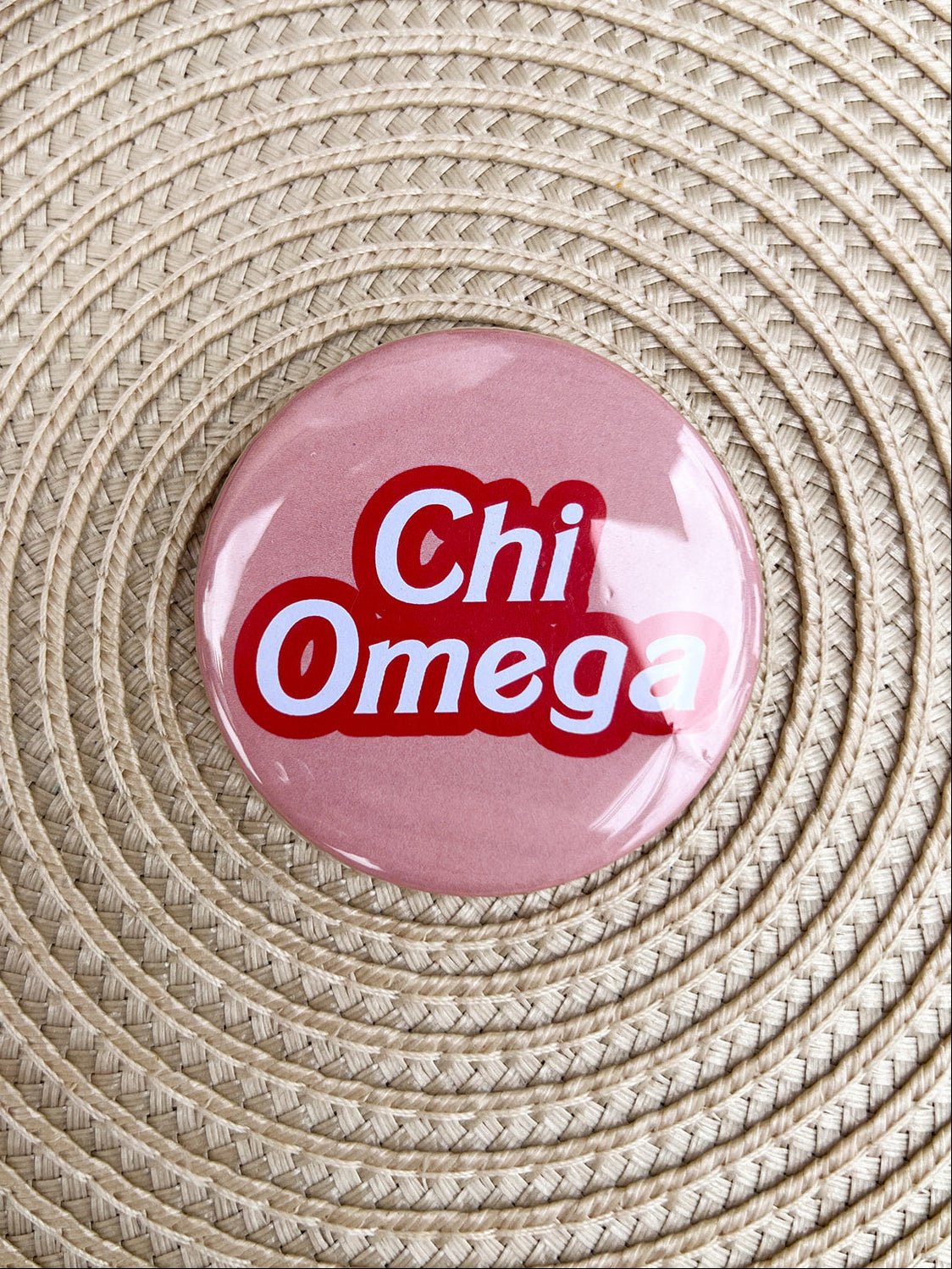 Chi Omega Statement Letter Button Pin - The Pink Pineapple 850