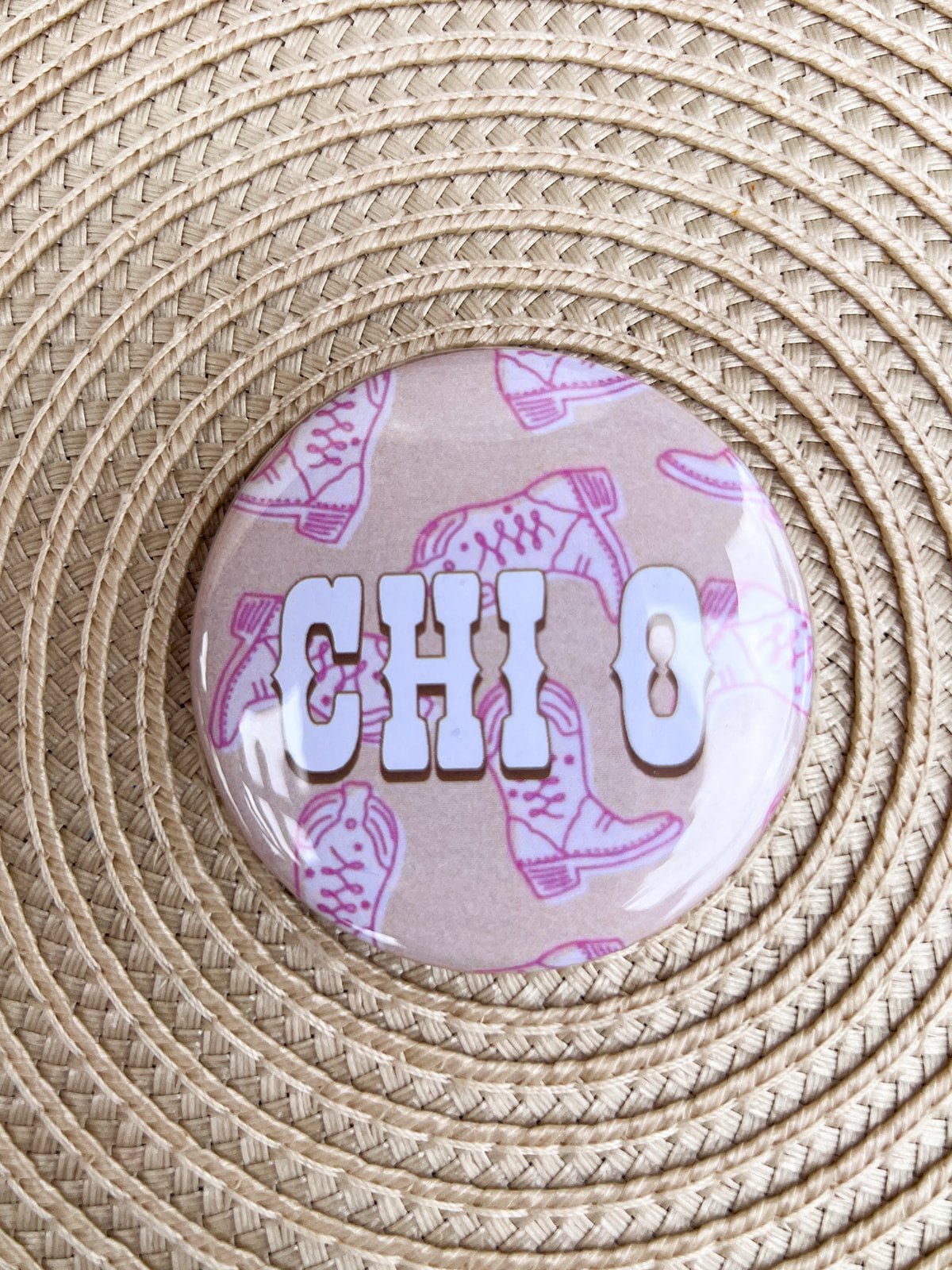 Chi Omega Western Boots Button Pin - The Pink Pineapple 850