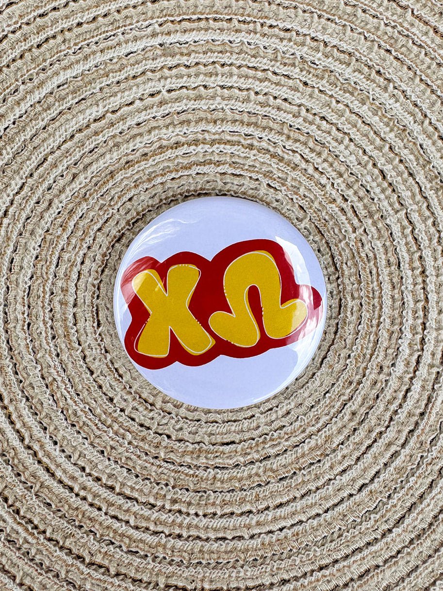 Chi Omega Yellow Bubble Letters Button Pin - The Pink Pineapple 850