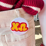 Chi Omega Yellow Bubble Letters Button Pin - The Pink Pineapple 850
