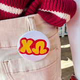 Chi Omega Yellow Bubble Letters Button Pin - The Pink Pineapple 850
