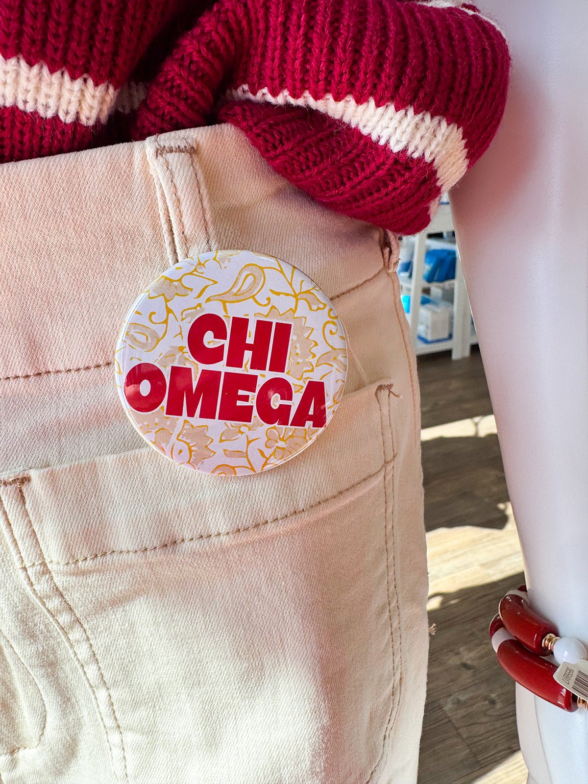 Chi Omega Yellow Floral Button Pin - The Pink Pineapple 850