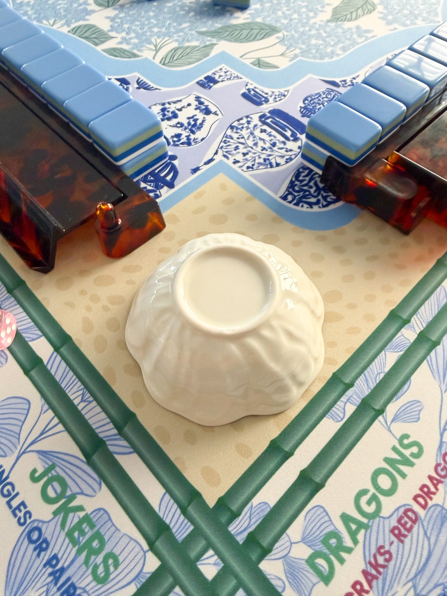 Chinoiserie Floral Mahjong Dice Dish Blue - The Pink Pineapple 850