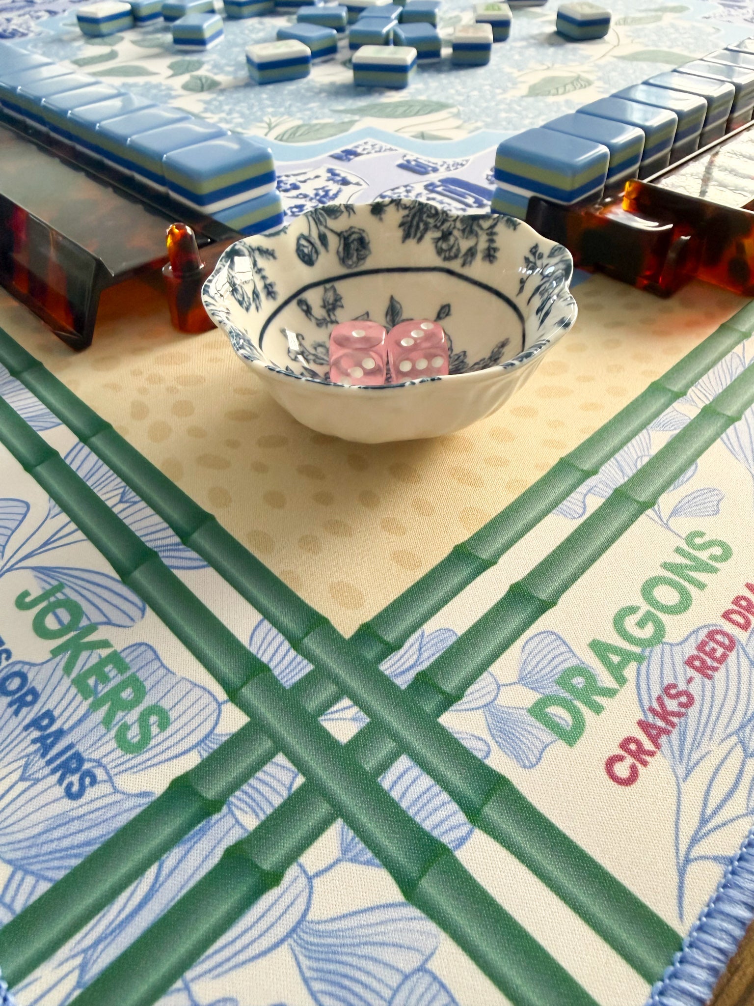 Chinoiserie Floral Mahjong Dice Dish Blue - The Pink Pineapple 850
