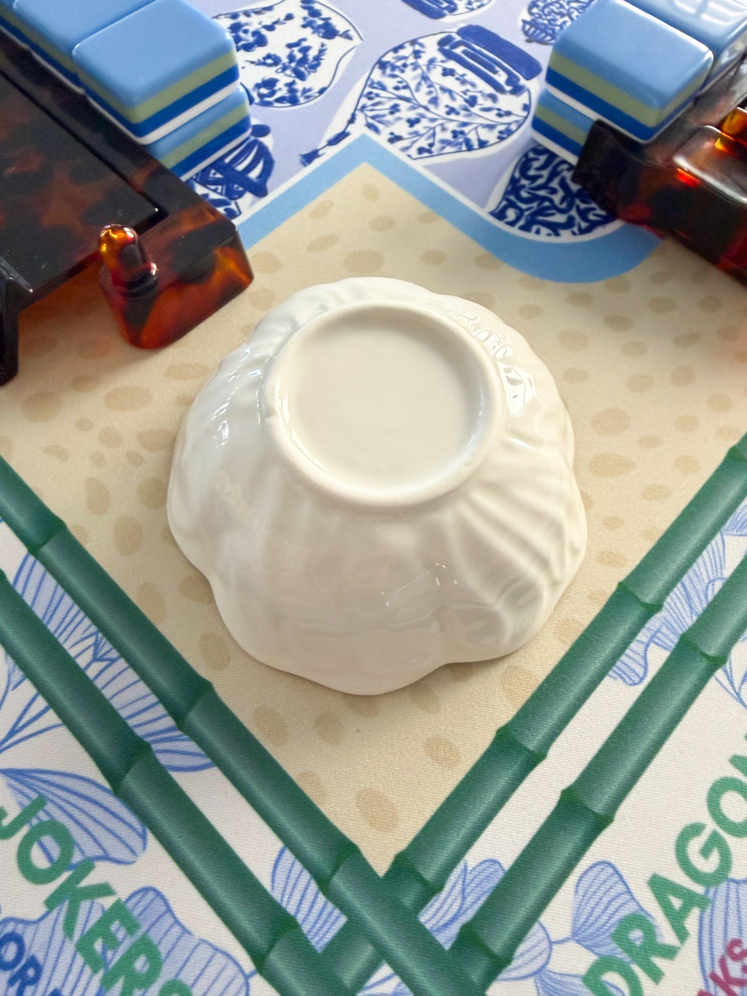 Chinoiserie Floral Mahjong Dice Dish Green - The Pink Pineapple 850