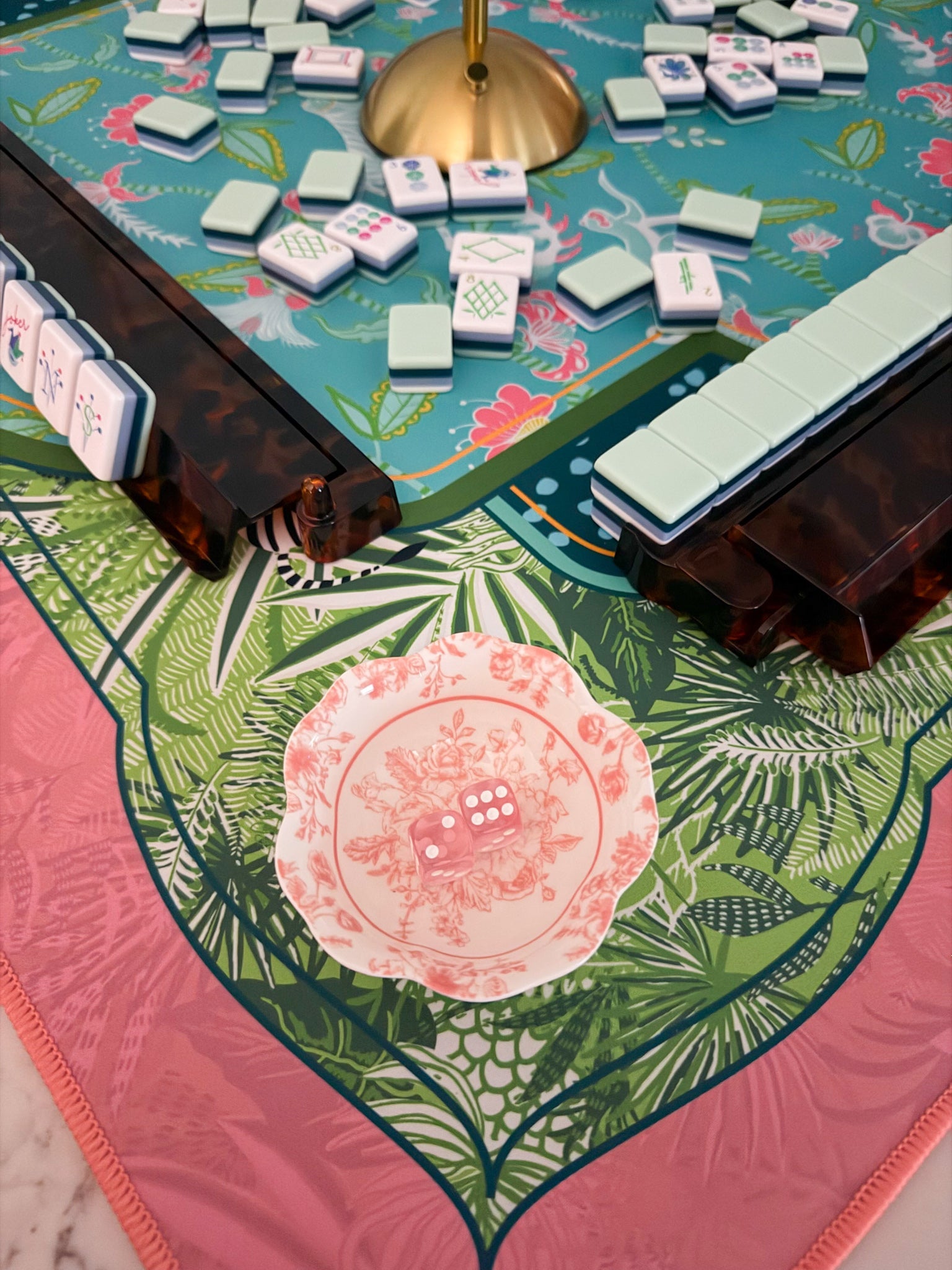 Chinoiserie Floral Mahjong Dice Dish Pink - The Pink Pineapple 850