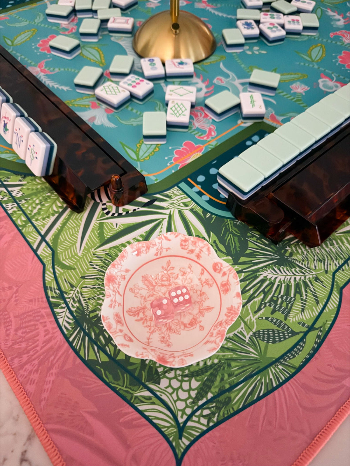 Chinoiserie Floral Mahjong Dice Dish Green | The Pink Pineapple 850