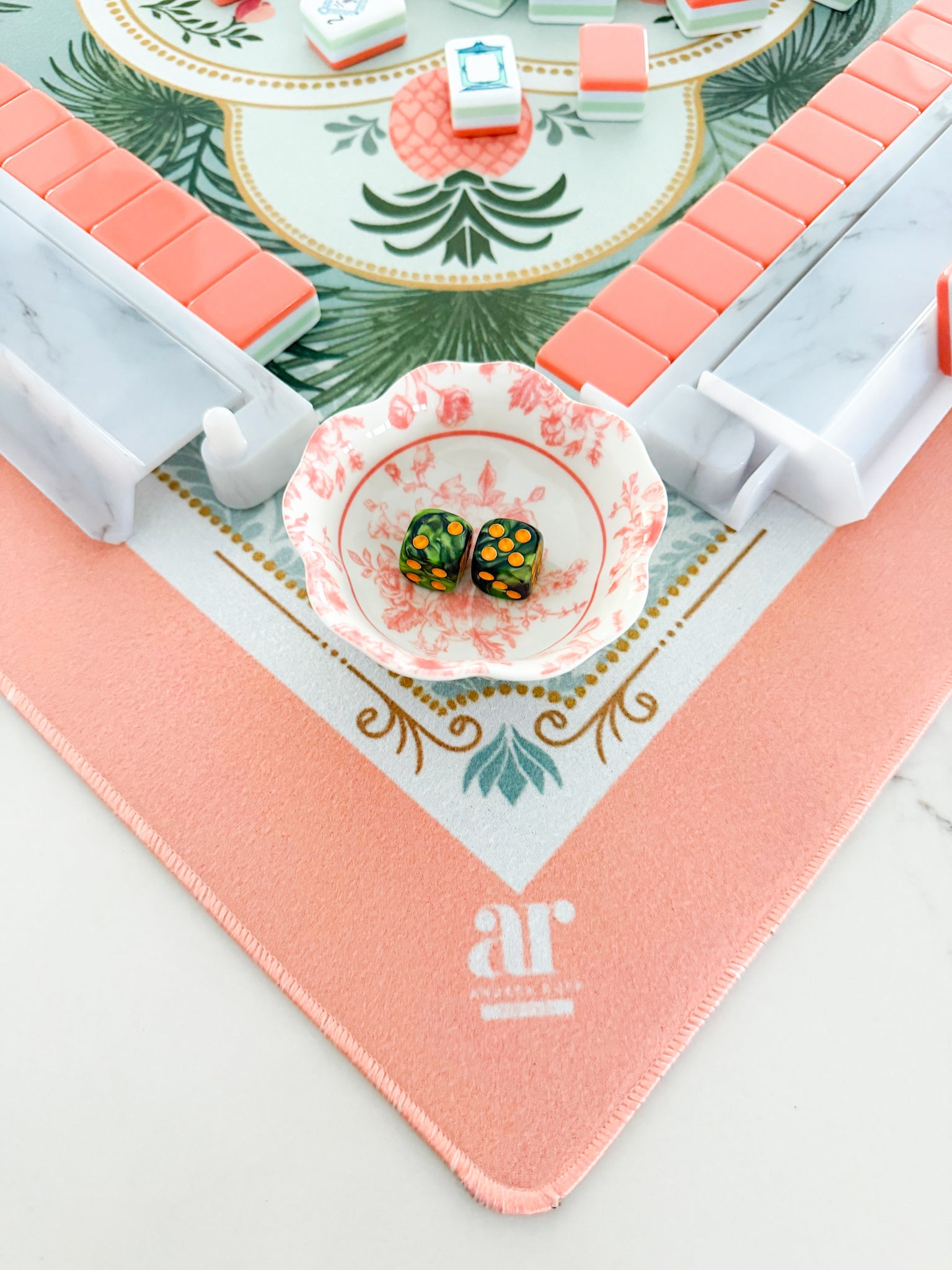 Chinoiserie Floral Mahjong Dice Dish Pink - The Pink Pineapple 850