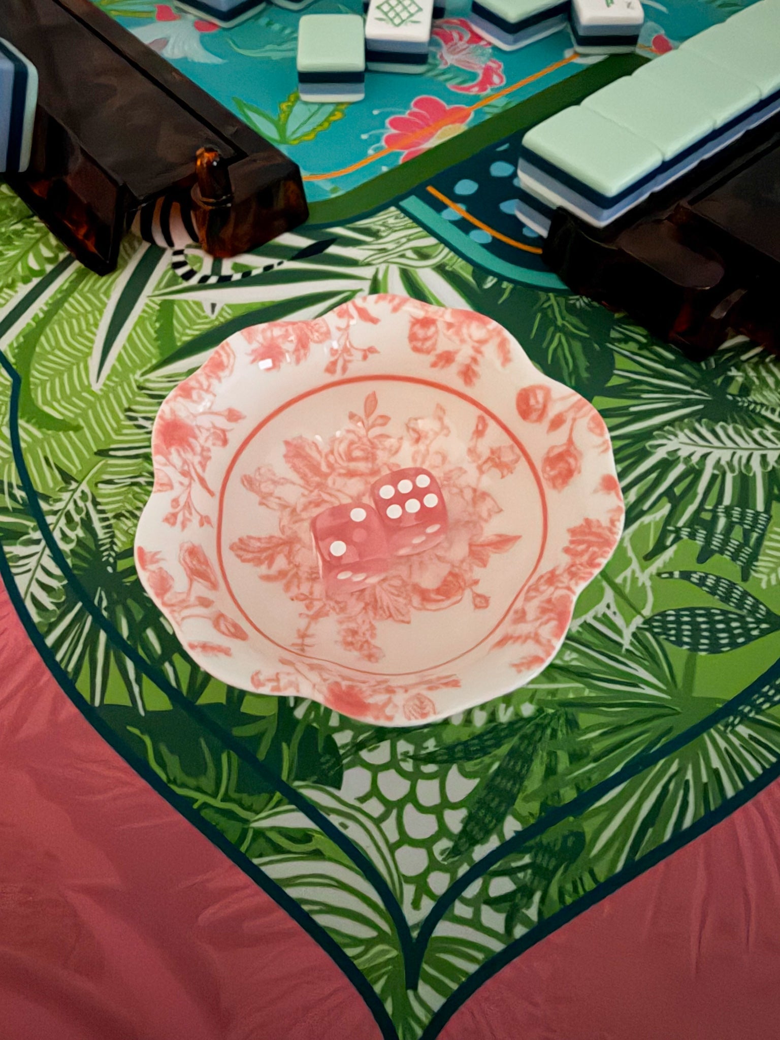 Chinoiserie Floral Mahjong Dice Dish Pink - The Pink Pineapple 850