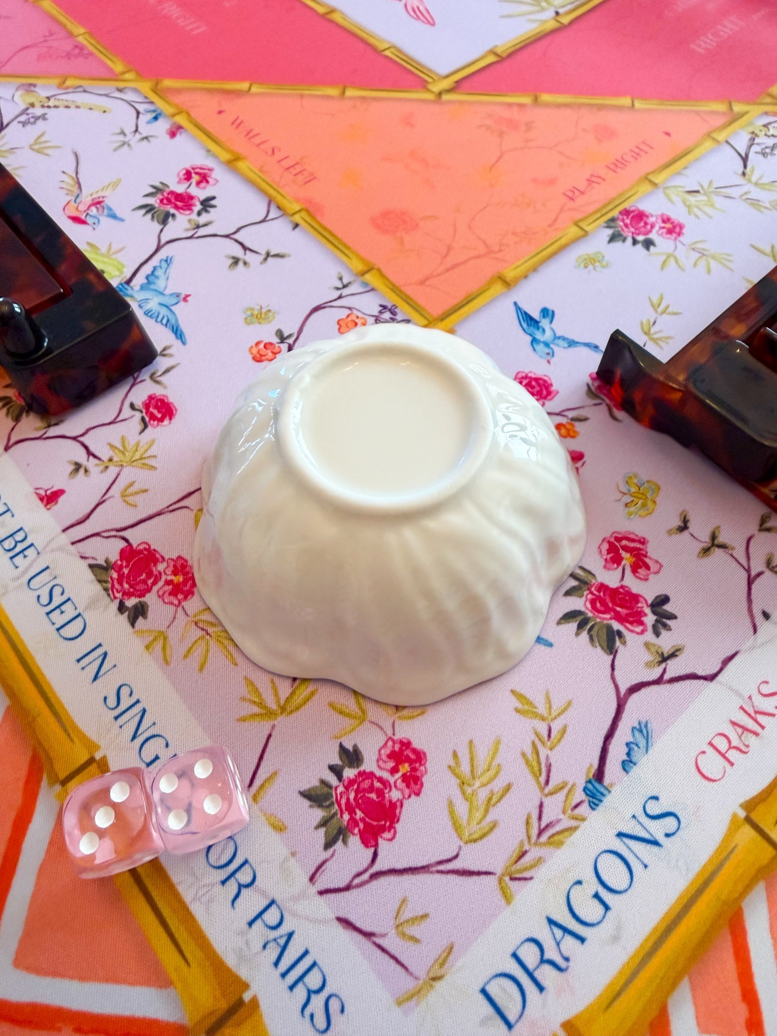 Chinoiserie Floral Mahjong Dice Dish Pink - The Pink Pineapple 850