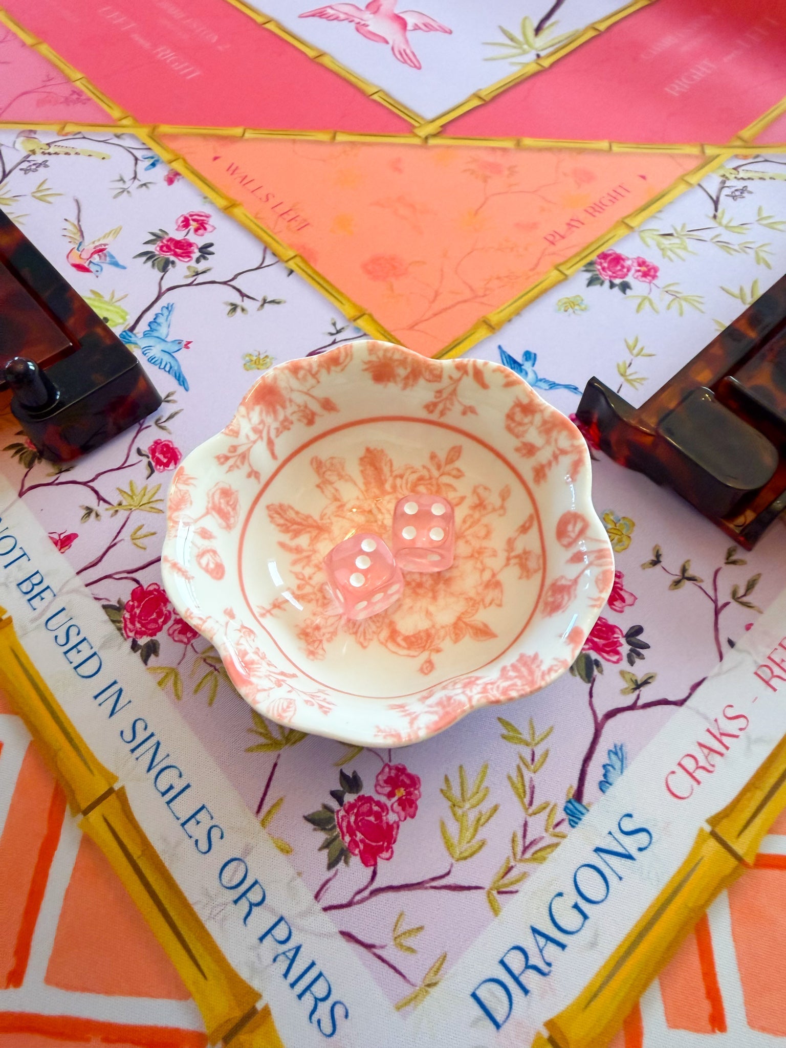 Chinoiserie Floral Mahjong Dice Dish Pink - The Pink Pineapple 850