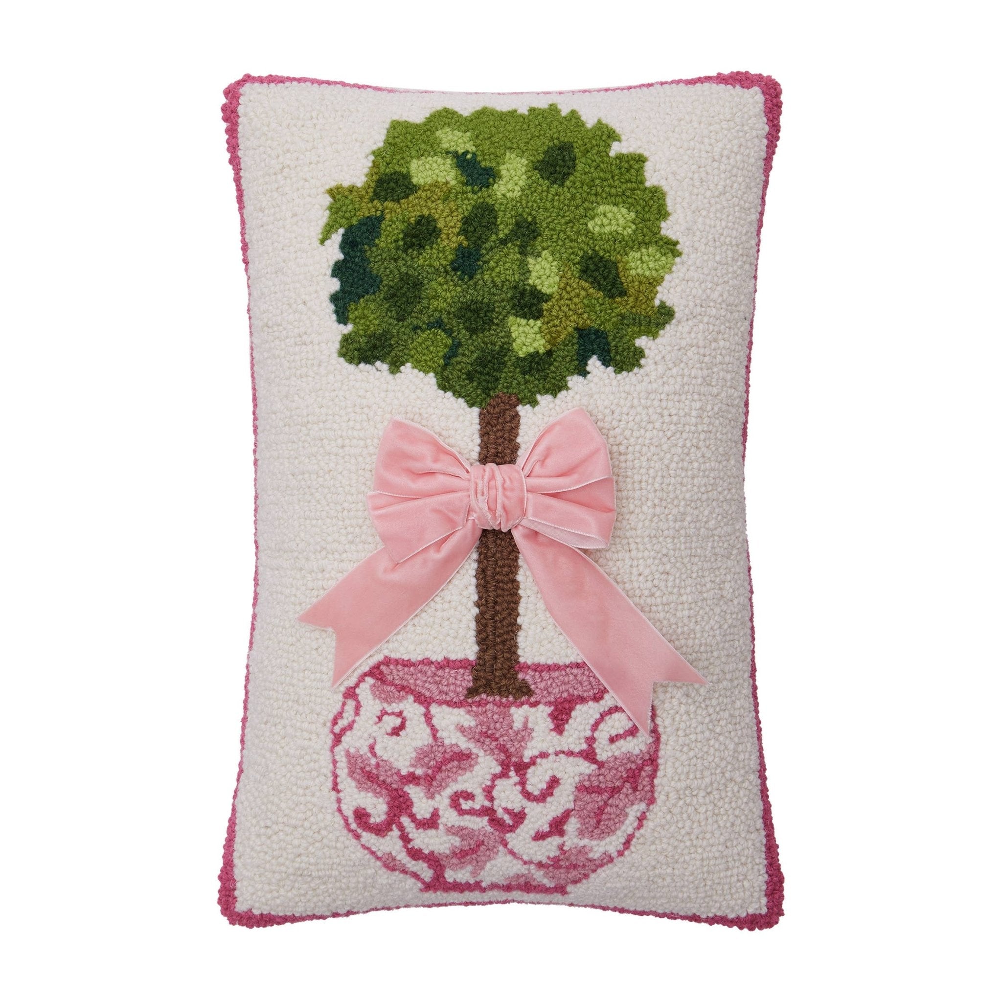 Chinoiserie Topiary Ribbon Pillow - The Pink Pineapple 850