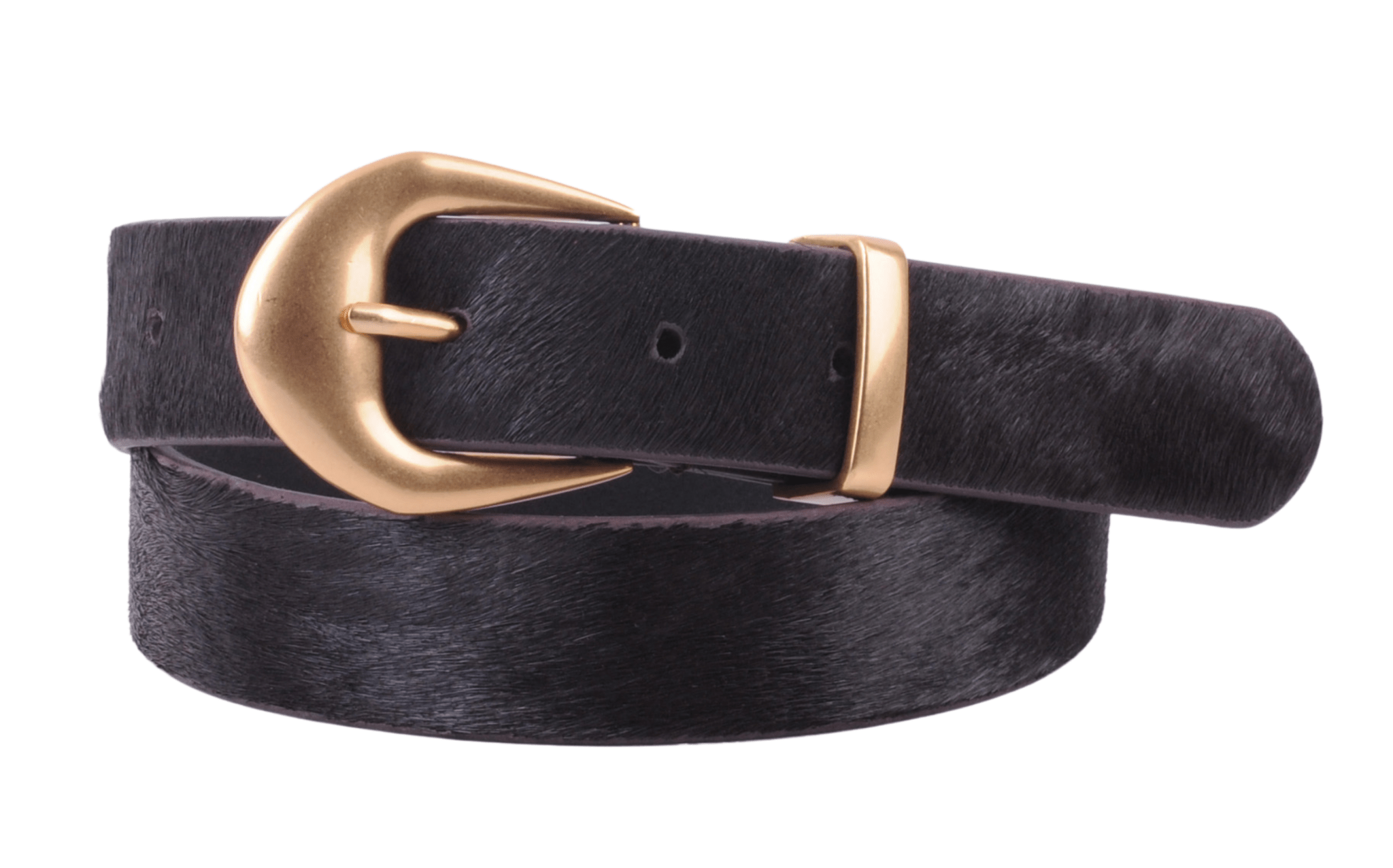 Chocolate Brown Calf Hair Belt with Gold Brass Buckle - The Pink Pineapple 850