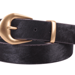 Chocolate Brown Calf Hair Belt with Gold Brass Buckle - The Pink Pineapple 850