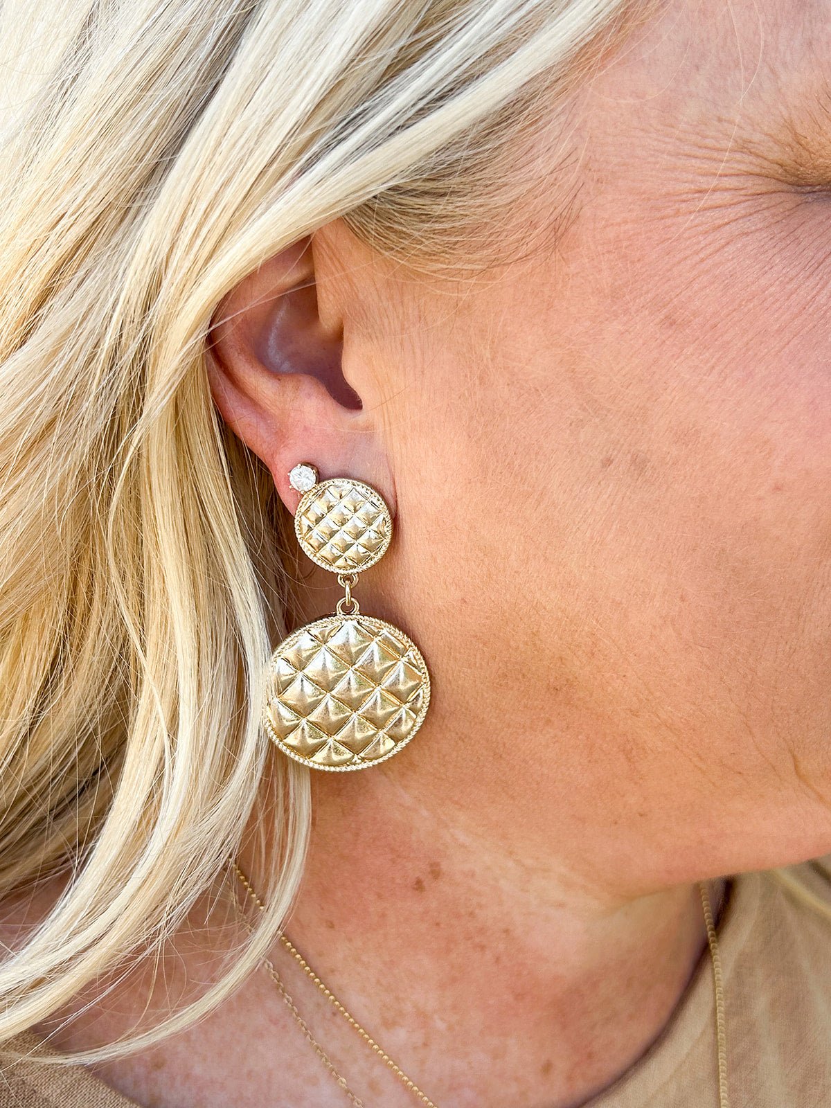 Christine Quilted Metal Round Drop Earrings - The Pink Pineapple 850