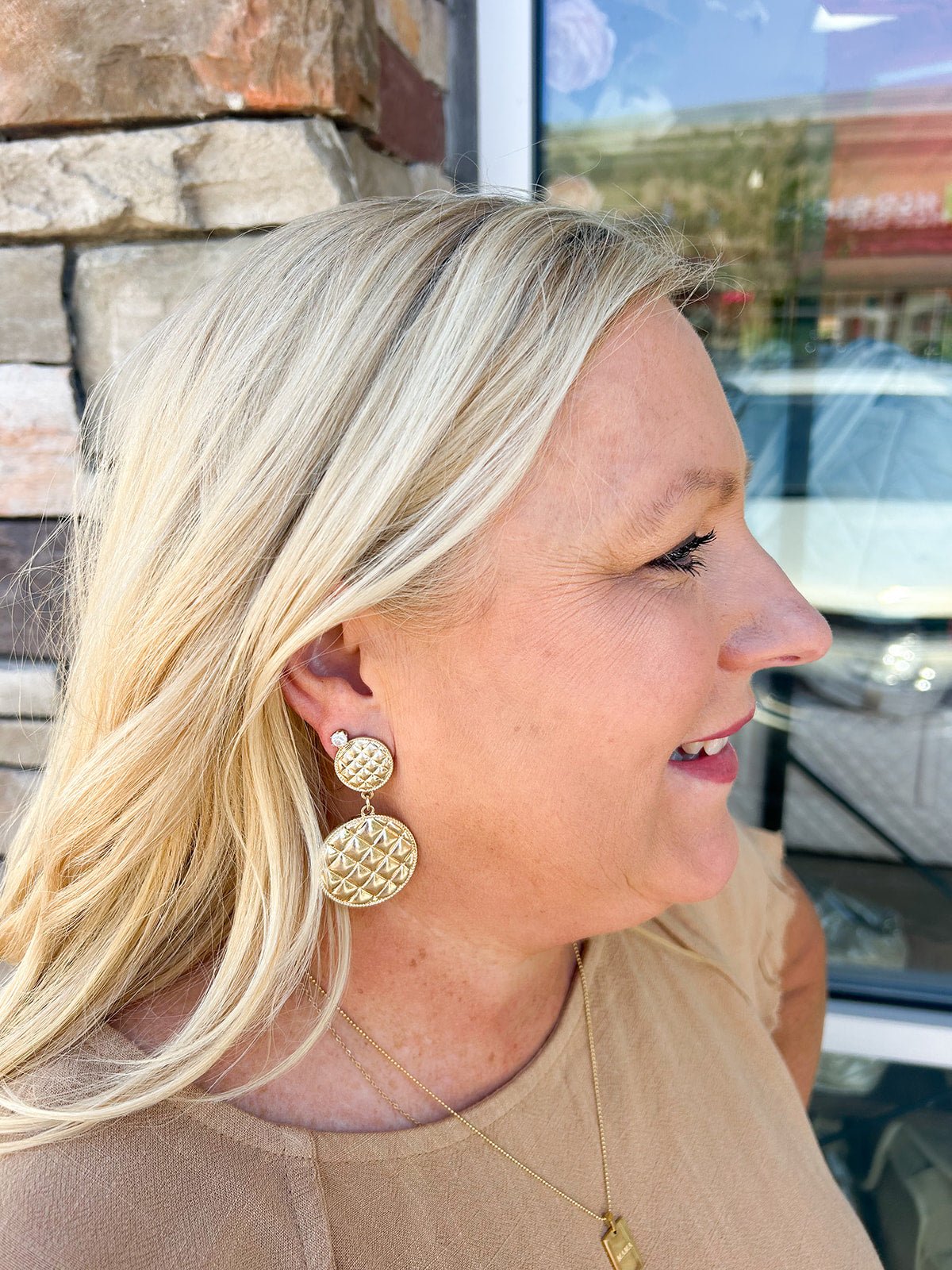 Christine Quilted Metal Round Drop Earrings - The Pink Pineapple 850