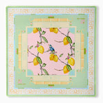 Play in style with the Citrus Songbird Mahjong Mat—pastel green border, lemons, and watercolor bird design for whimsical, elegant game nights.