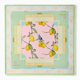 Play in style with the Citrus Songbird Mahjong Mat—pastel green border, lemons, and watercolor bird design for whimsical, elegant game nights.