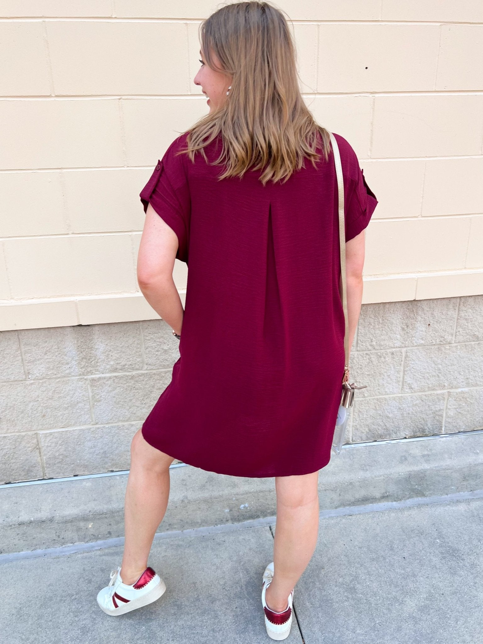 Classic Charm Shirt Dress in Garnet - The Pink Pineapple 850