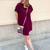 Classic Charm Shirt Dress in Garnet - The Pink Pineapple 850