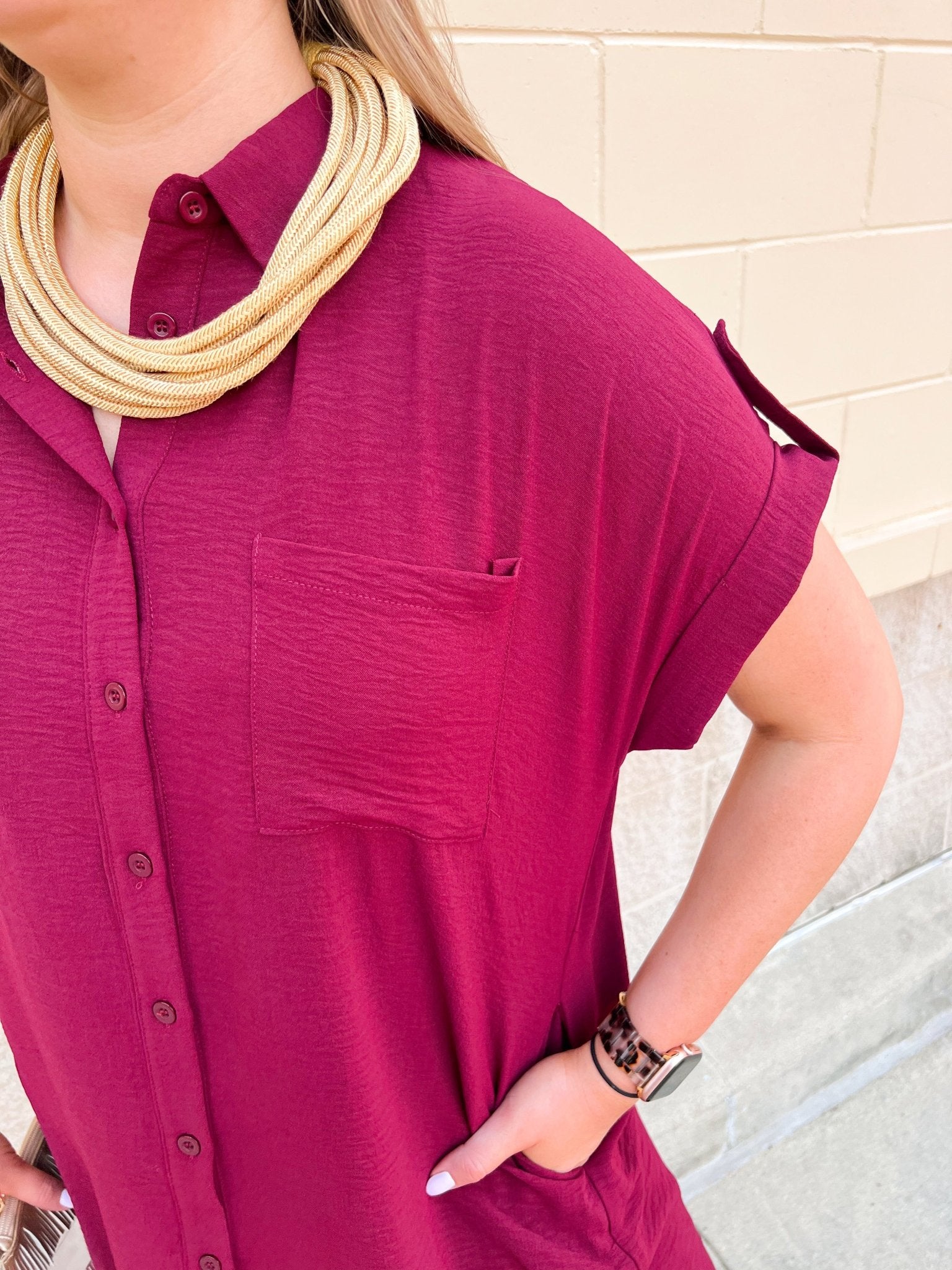 Classic Charm Shirt Dress in Garnet - The Pink Pineapple 850