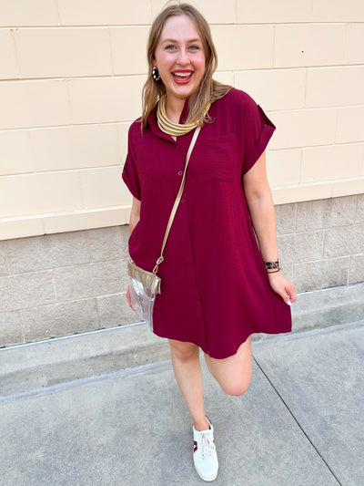 Classic Charm Shirt Dress in Garnet - The Pink Pineapple 850