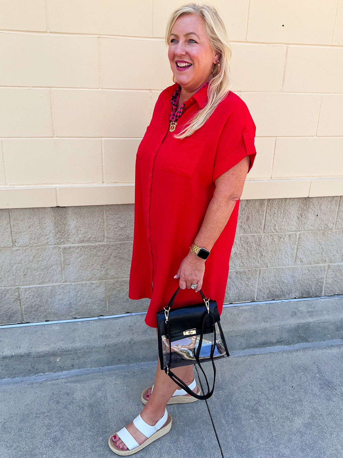 Classic Charm Shirt Dress in Red - The Pink Pineapple 850