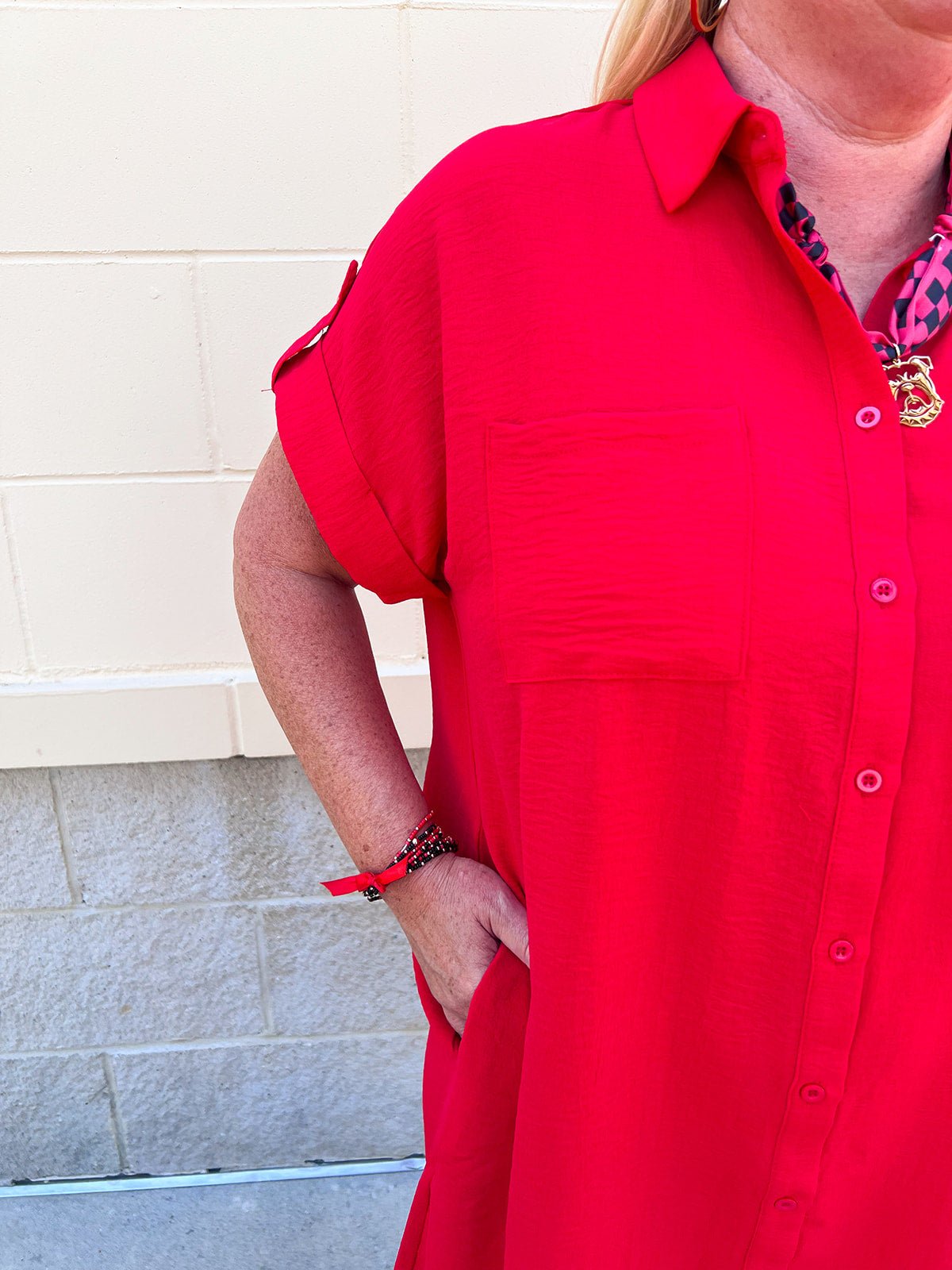 Classic Charm Shirt Dress in Red - The Pink Pineapple 850