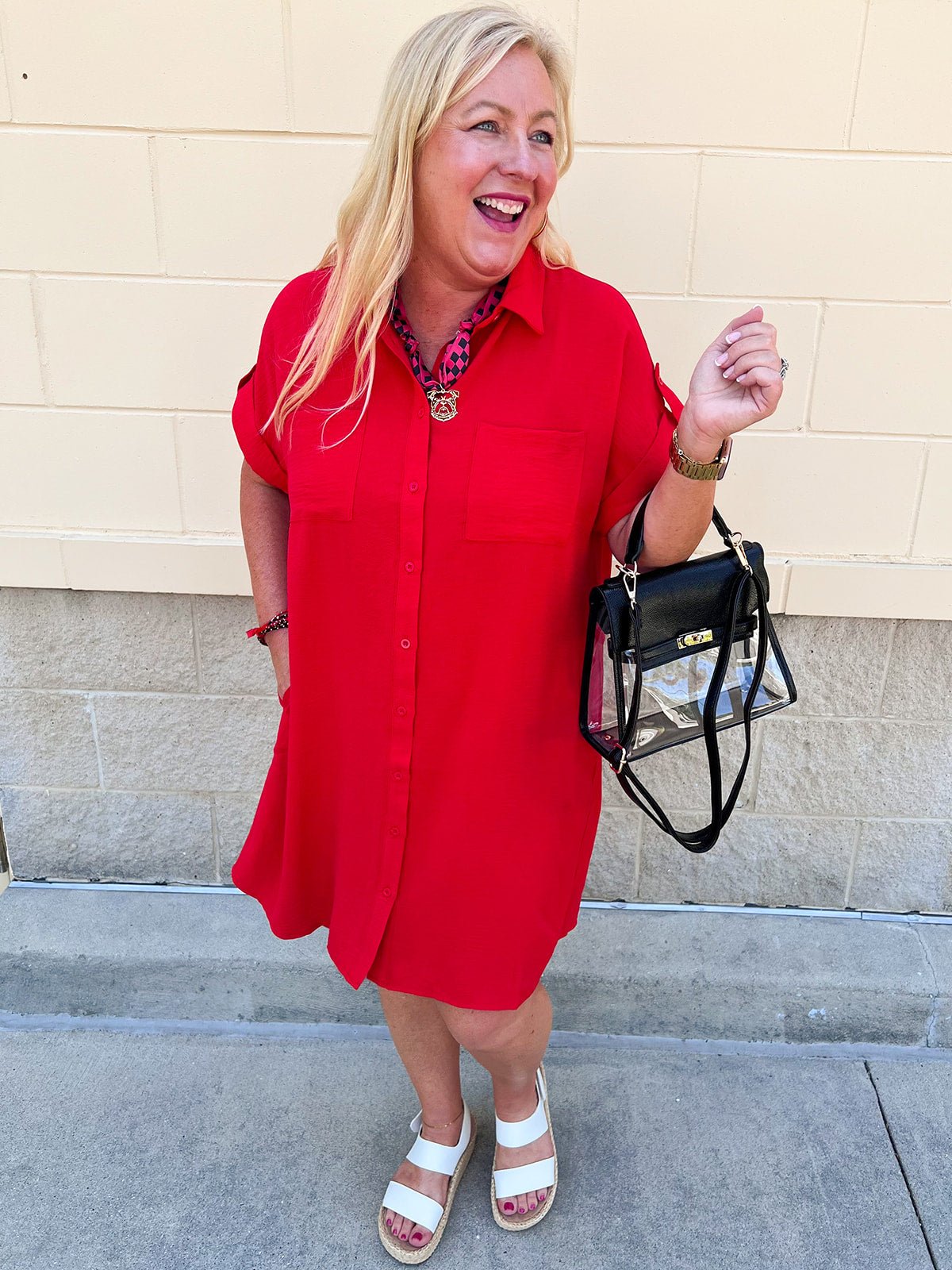 Classic Charm Shirt Dress in Red - The Pink Pineapple 850