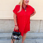 Classic Charm Shirt Dress in Red - The Pink Pineapple 850