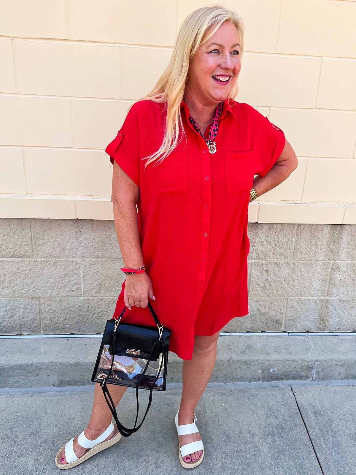 Classic Charm Shirt Dress in Red - The Pink Pineapple 850
