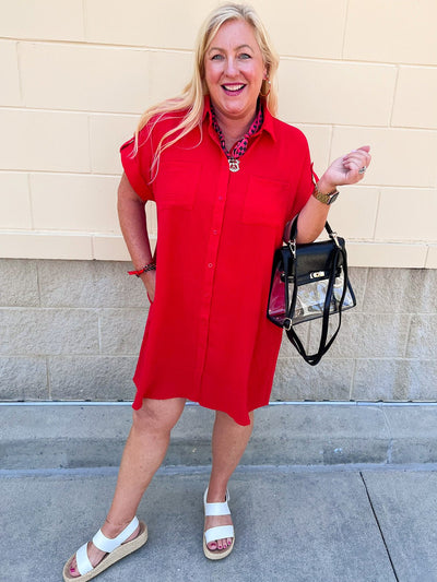 Classic Charm Shirt Dress in Red - The Pink Pineapple 850