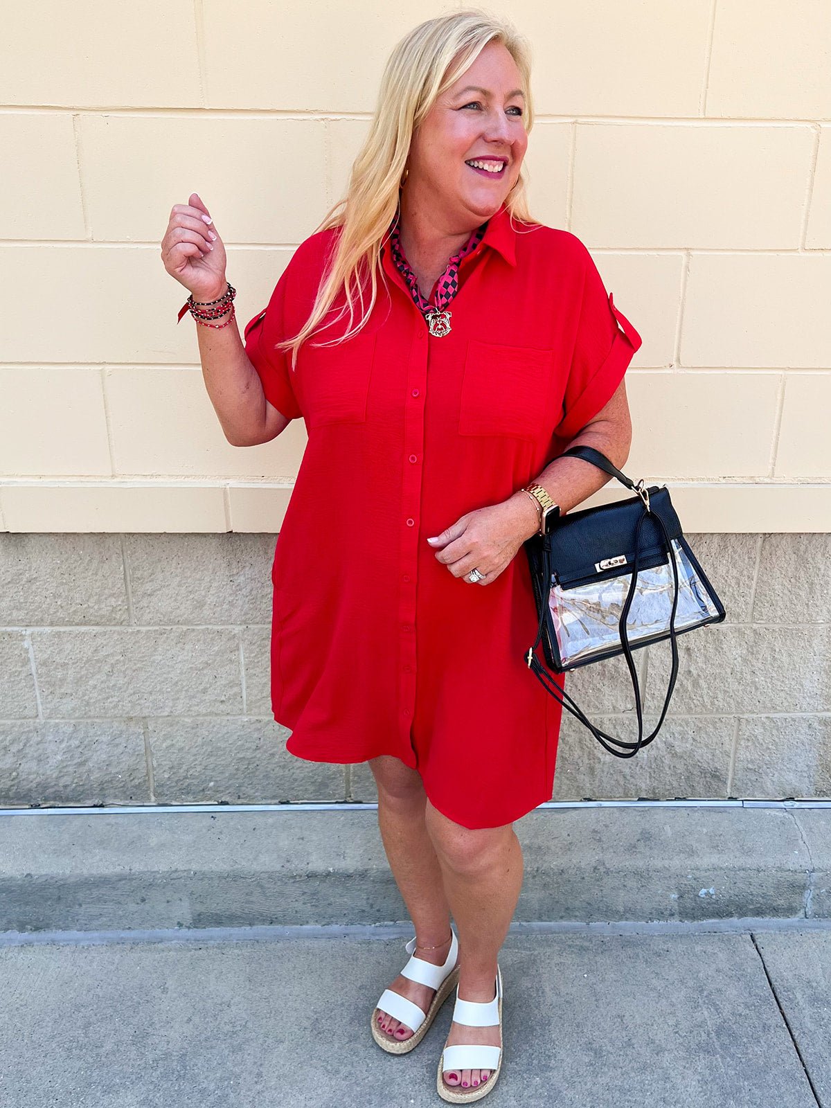 Classic Charm Shirt Dress in Red - The Pink Pineapple 850