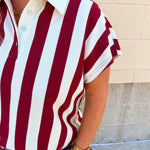 Classic Prep Striped Collared Top in Garnet - The Pink Pineapple 850