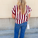 Classic Prep Striped Collared Top in Garnet - The Pink Pineapple 850