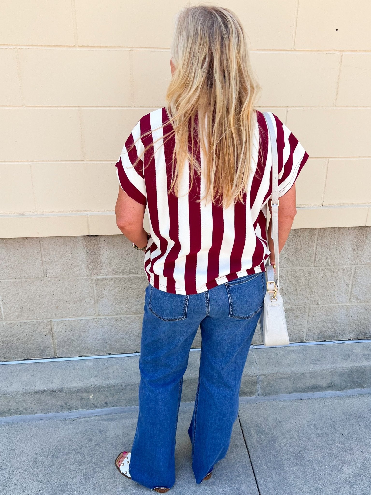 Classic Prep Striped Collared Top in Garnet - The Pink Pineapple 850