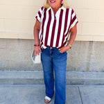 Classic Prep Striped Collared Top in Garnet - The Pink Pineapple 850