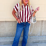 Classic Prep Striped Collared Top in Garnet - The Pink Pineapple 850