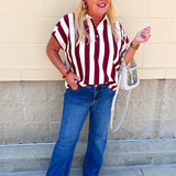 Classic Prep Striped Collared Top in Garnet - The Pink Pineapple 850