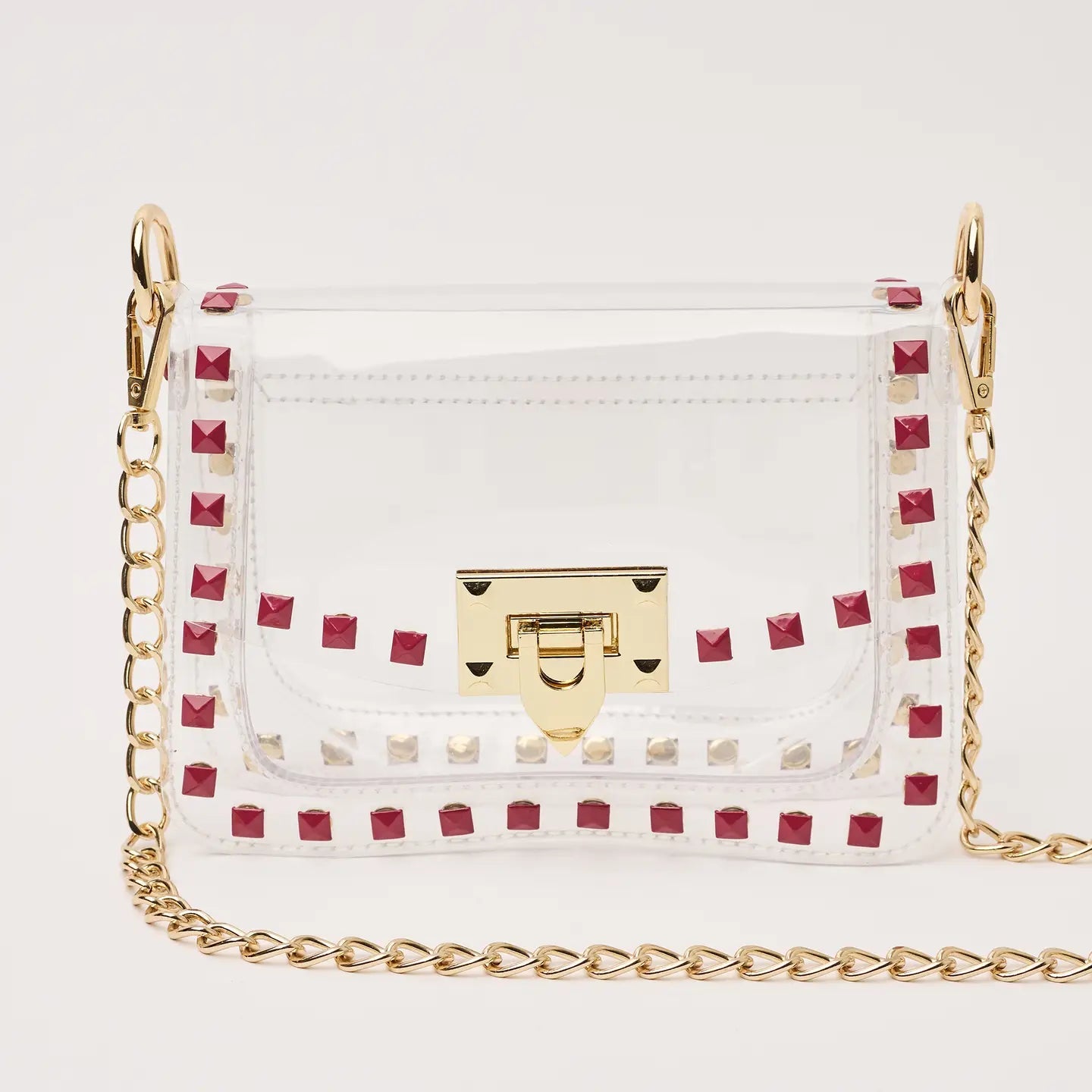 [Clearly Handbags] The Jackie Maroon Studded Stadium Bag - The Pink Pineapple 850