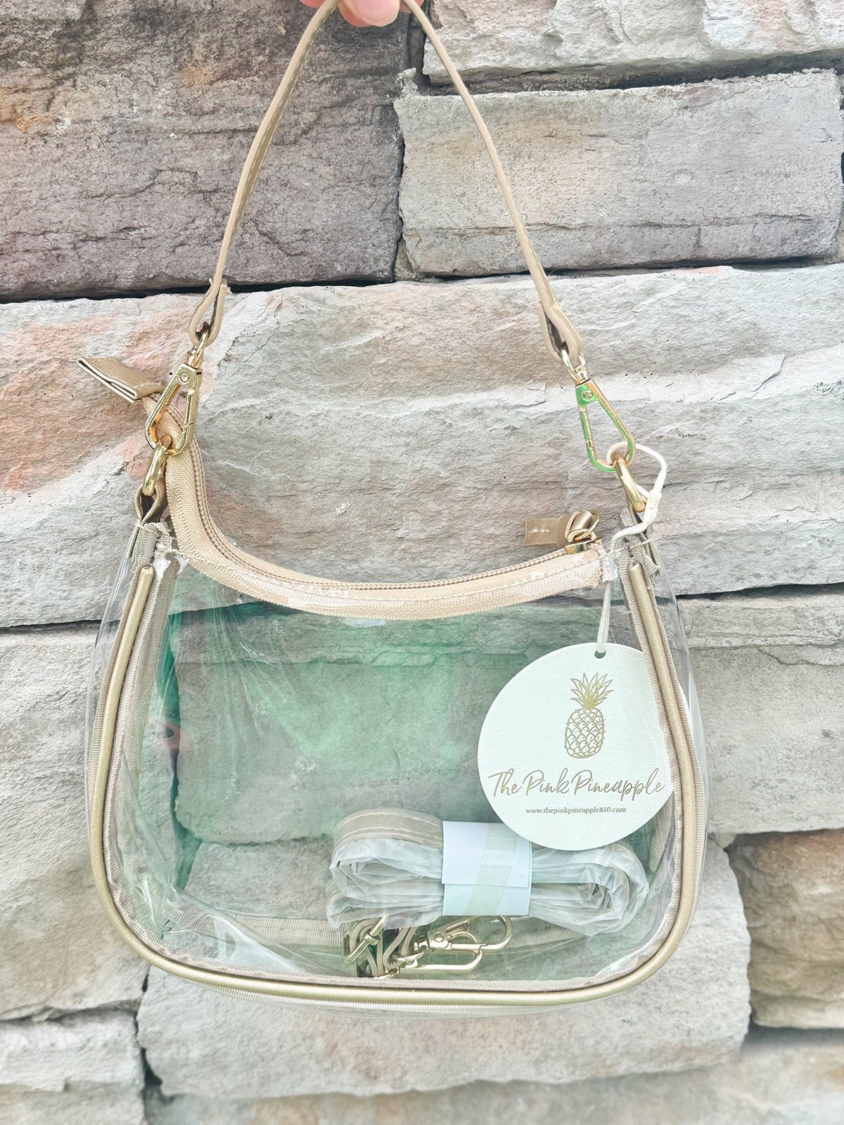 Clearview Crossbody Stadium Bag in Gold - The Pink Pineapple 850