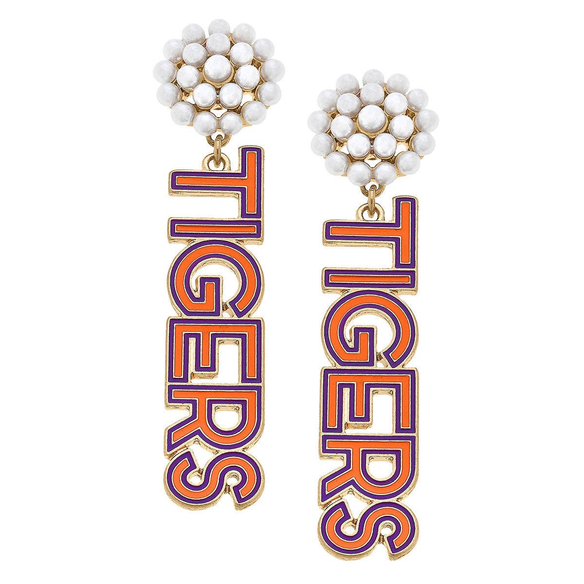 Clemson Tigers Pearl Drop Enamel Earrings - The Pink Pineapple 850