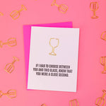 Close Second Wine Glass Paper Clip Letterpress Greeting Card - The Pink Pineapple 850