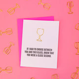 Close Second Wine Glass Paper Clip Letterpress Greeting Card - The Pink Pineapple 850