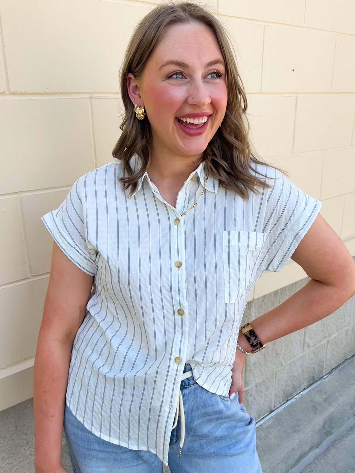 Coastal Air Striped Button Down - The Pink Pineapple 850