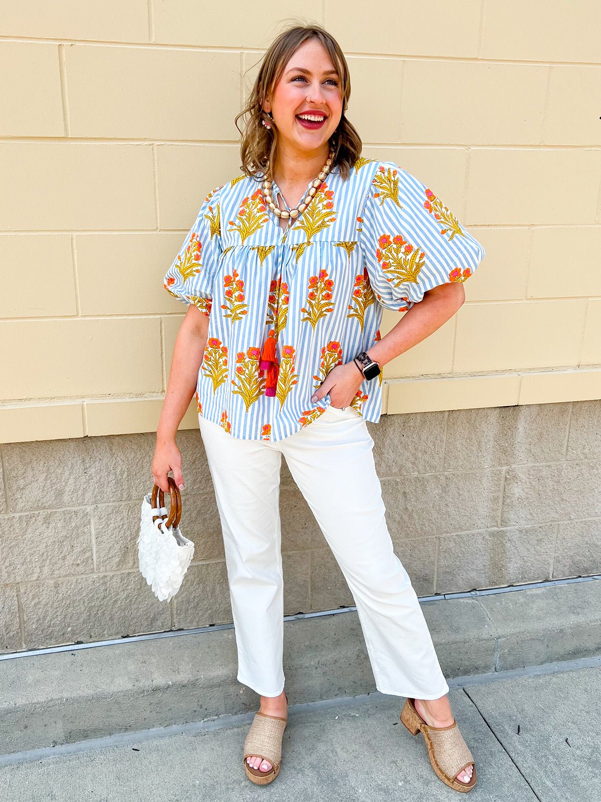 Coastal Bloom Tassel Blouse - The Pink Pineapple 850