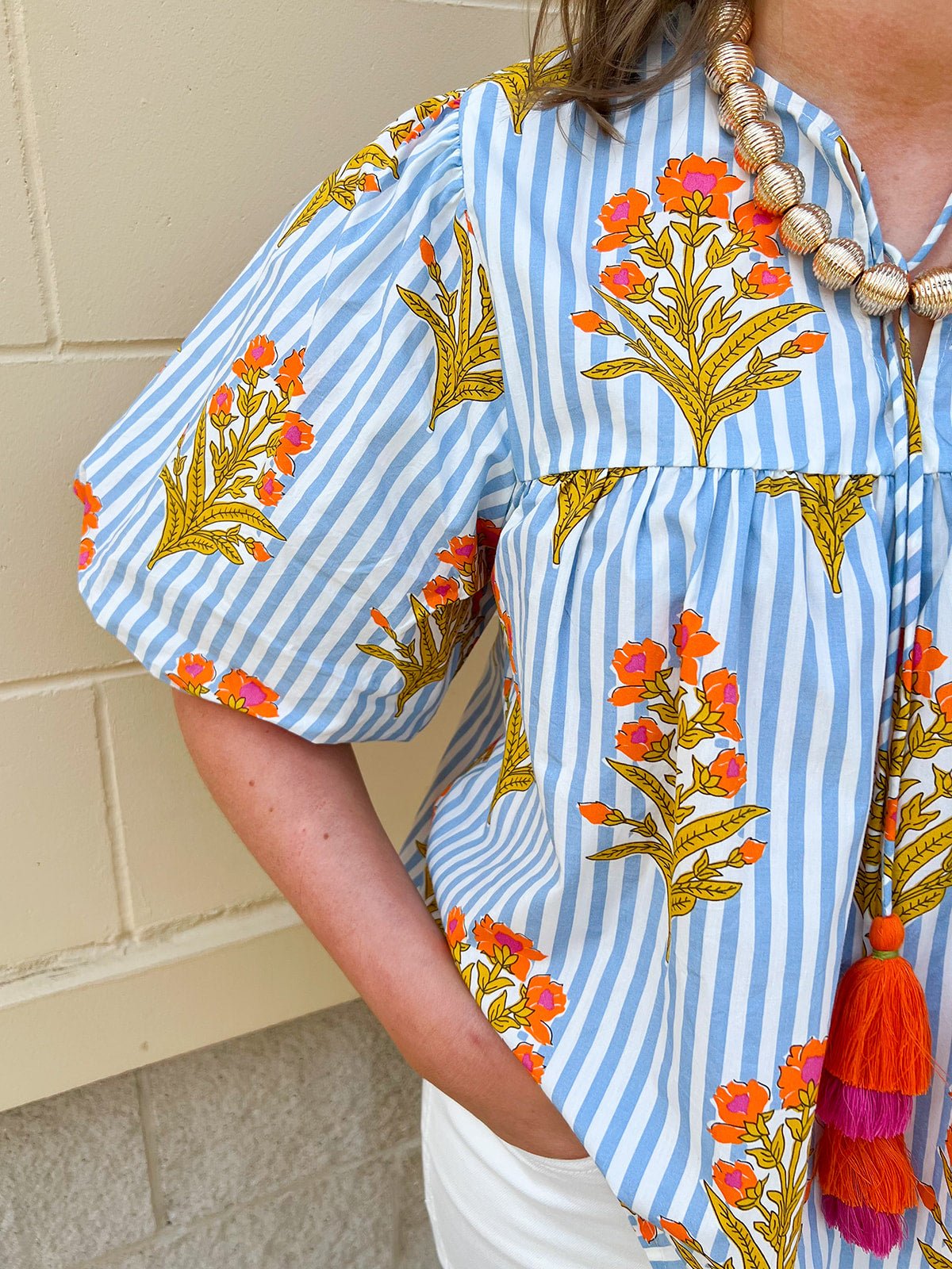 Coastal Bloom Tassel Blouse - The Pink Pineapple 850