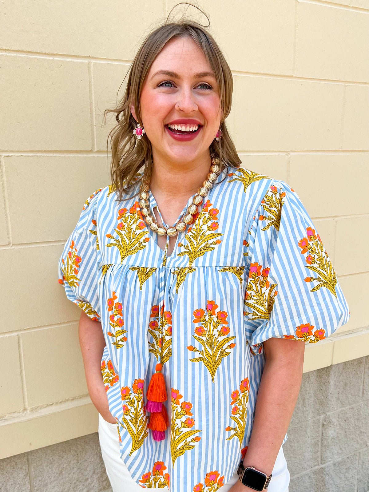 Coastal Bloom Tassel Blouse - The Pink Pineapple 850