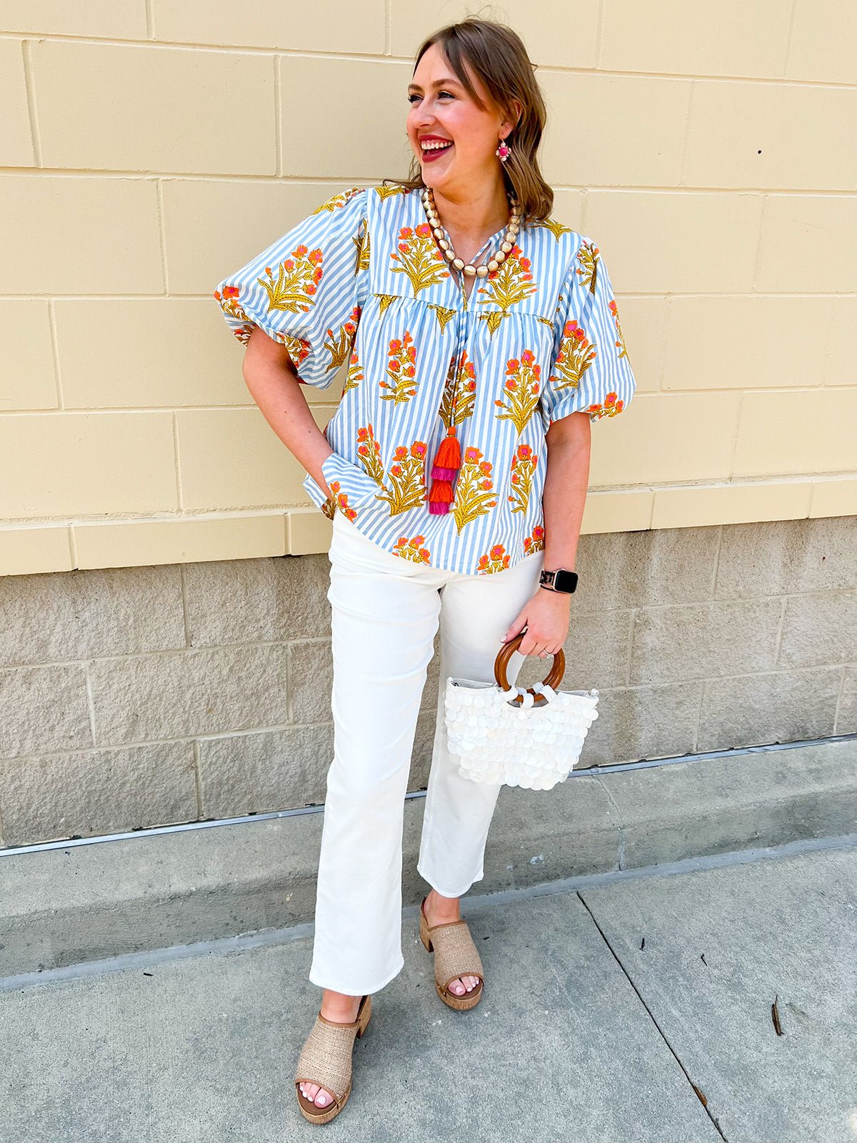 Coastal Bloom Tassel Blouse - The Pink Pineapple 850