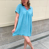 Coastal Breeze Linen Mini Dress - The Pink Pineapple 850